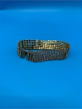 Gold Tone Rhinestone Mesh Bracelet